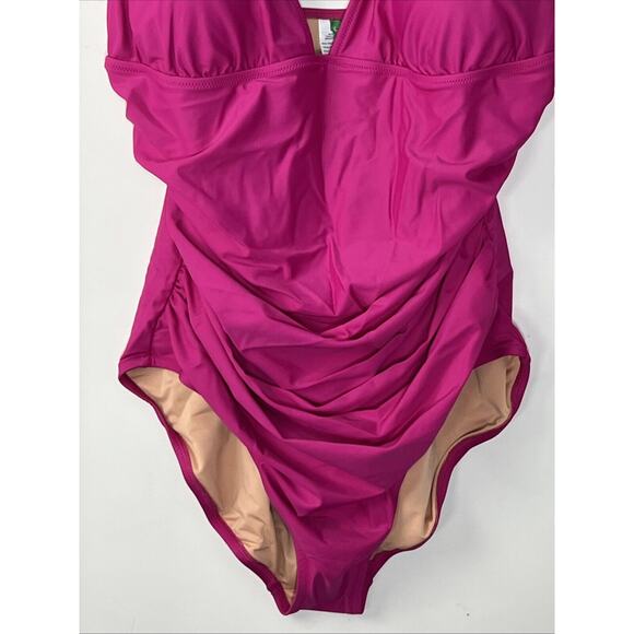 J Crew Ruched V Neck One Piece Swimsuit Womens 18 Radiant Fuchsia Pink Swim Suit - Picture 4 of 8